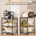 Rolling Kitchen Microwave Cart, 3-Tier Microwave Stand with Adjustable Shelf, Kitchen Storage Cart on Lockable Wheels, Coffee Bar Cart Shelf Rack Organizer for Kitchen, Living Room, Office, Balcony