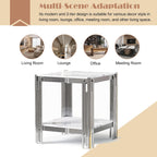 19" White Marble Side Table, 2-Tier Square Modern End Table with Silver Stainless Steel Metal Leg, Luxury Small Sofa Table for Living Room, Home Office