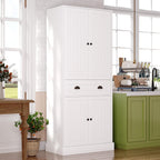 4 EVER WINNER 72" Tall Kitchen Pantry Storage Cabinet, Farmhouse Pantry Cabinet with Adjustable Shelves and Drawers, Rustic Wood Cupboard for Kitchen, Dining Room, Living Room, Bedroom, White