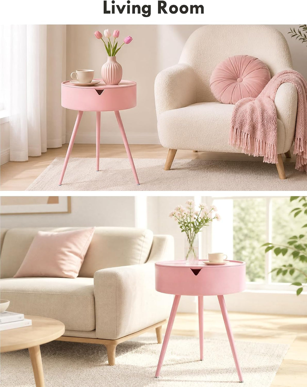 TOPWAVE Small Round Side Table – Lift-Top Storage PVC Table, Metal Legs, Perfect for Living Room & Small Spaces, Multiple Colors