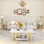 Lamerge Coffee Table Set of 3,Rectangle Coffee Table&2 Accent Table,Faux Marble Tabletop,3 Piece Living Room Table Sets with Multi Tier Storage, for Small Space, Apartment,White & Gold (LCTS-wg)