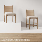 Nathan James Cove Boho Solid Wood Dining Chair with Woven Seagrass Back and Upholstered Seat, Flax/Light Brown Set of 6