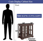 2 Door Curio Display Cabinet with LED Light & Adjustable Shelves, 30" Tableware Display Sideboard w/Mirrored Back Pane, Modern Glass Display Storage Cabinet for Kitchen & Living Room (Cherry)