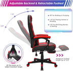 GYMAX Gaming Chair Office Chair, Adjustable Swivel Racing Style Computer Chair with Massage Lumbar Support, Headrest Armrest & Retractable Footrest, Video Gaming Chair for Home Theatre (Red)