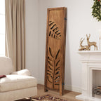 Giantex Boho Rustic Room Divider, 4 Panel Carved Leaf Folding Wood Screen, Fully Assembled, 67'' Freestanding Privacy Partition Decorative Wall, Foldable Room Separator for Bedroom, Rustic Brown