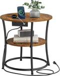 VASAGLE 21.7-Inch Round Side Table, 2-Tier End Table | Nightstand with Steel Frame, Spacious Top, for Small Spaces, Living Room, Bedroom, Rustic Brown and Ink Black ULET077K01