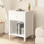 Nightstand with Drawer for Kids, Adults, Wood Bed Side Table with Storage Shelf, Night Stand for Bedroom, 2-Tier Storage End Table for Living Room, White
