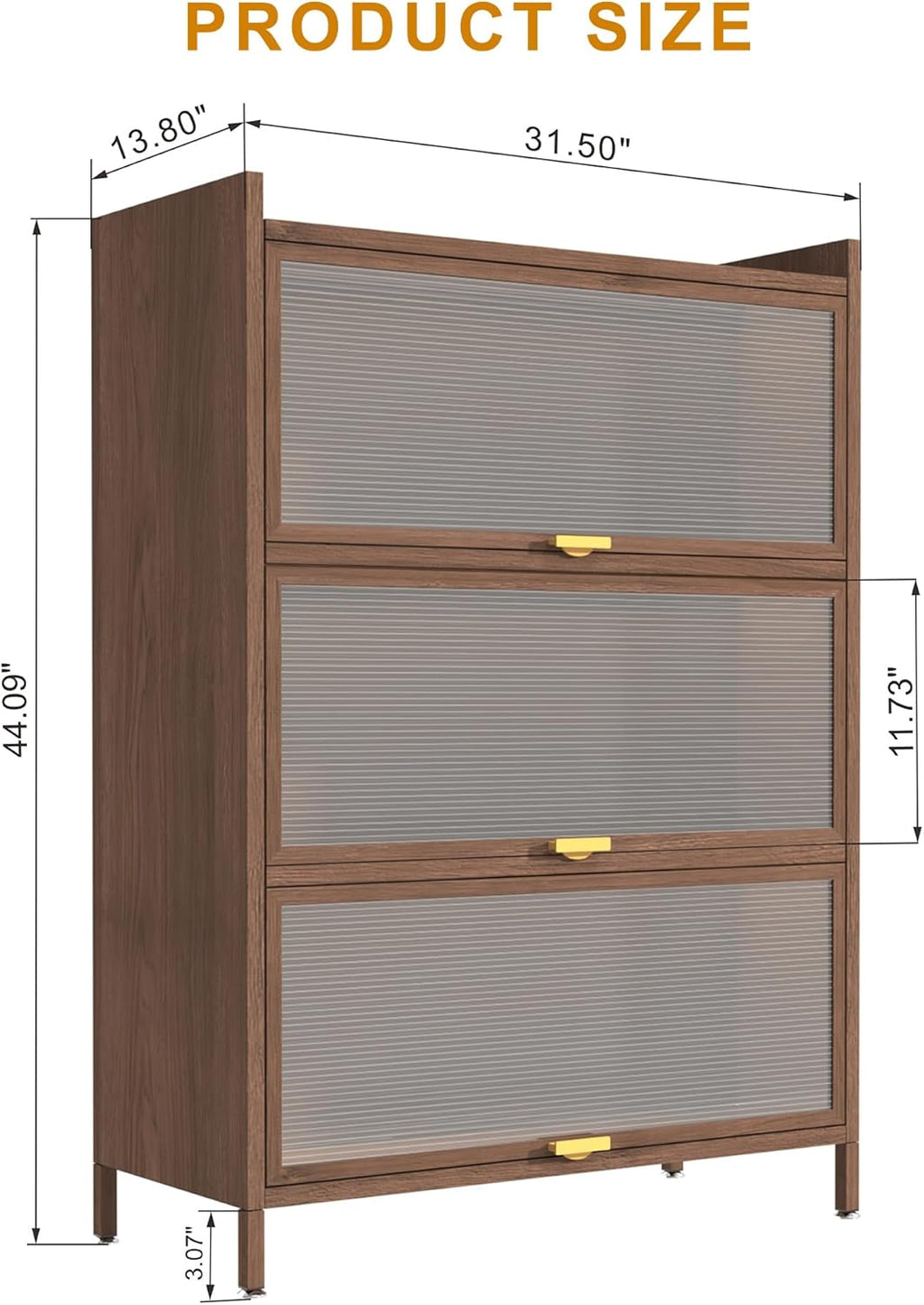 44'' Tall Metal Kitchen Storage Cabinet with 3 Flip-up Doors, Freestanding Pantry Cabinet with Adjustable Feet, 4-Tier Microwave Stand with Storage Rack for Kitchen Dining Living Room (4-Tier, Walnut)