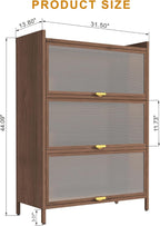 44'' Tall Metal Kitchen Storage Cabinet with 3 Flip-up Doors, Freestanding Pantry Cabinet with Adjustable Feet, 4-Tier Microwave Stand with Storage Rack for Kitchen Dining Living Room (4-Tier, Walnut)