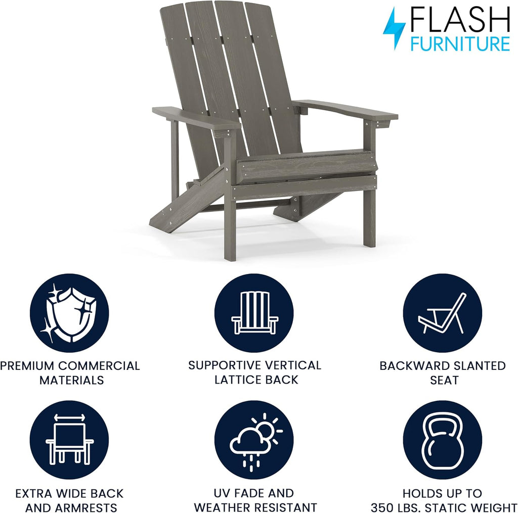 Flash Furniture Set of 2 Savannah Adirondack Rocking Chairs and Charlestown Adirondack Chair, 350-lb Capacity, Polyresin Wood Style, Gray