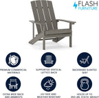 Flash Furniture Set of 2 Savannah Adirondack Rocking Chairs and Charlestown Adirondack Chair, 350-lb Capacity, Polyresin Wood Style, Gray