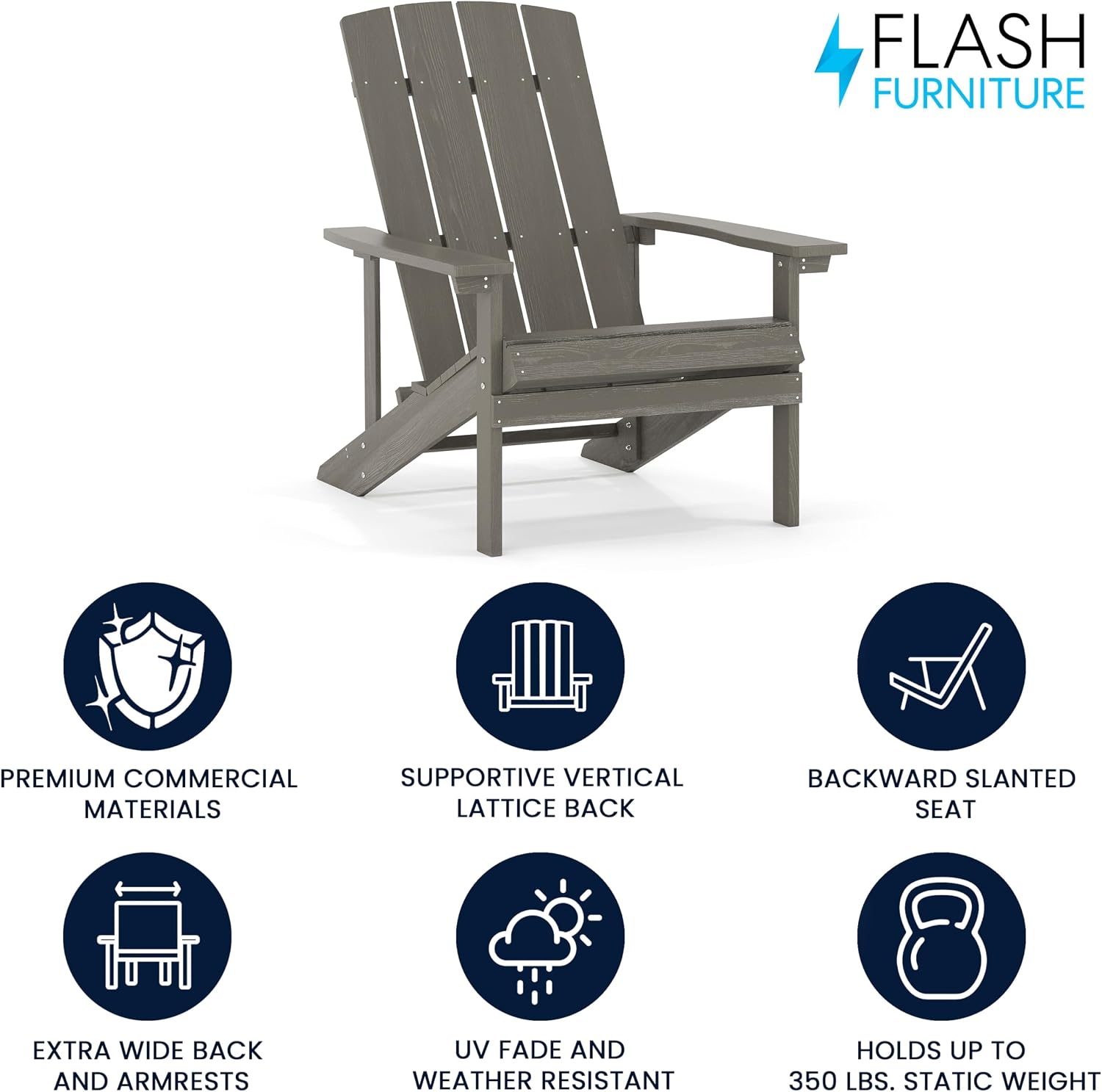 Flash Furniture Set of 2 Savannah Adirondack Rocking Chairs and Charlestown Adirondack Chair, 350-lb Capacity, Polyresin Wood Style, Gray