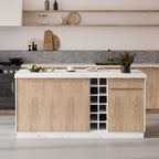 homary Kitchen Island with Storage & LED, 72" White Wood Islands with Wine Rack, Drawers & Shelves, Modern Kitchen Table for Dining Room, Prep & Gatherings, Without Chair