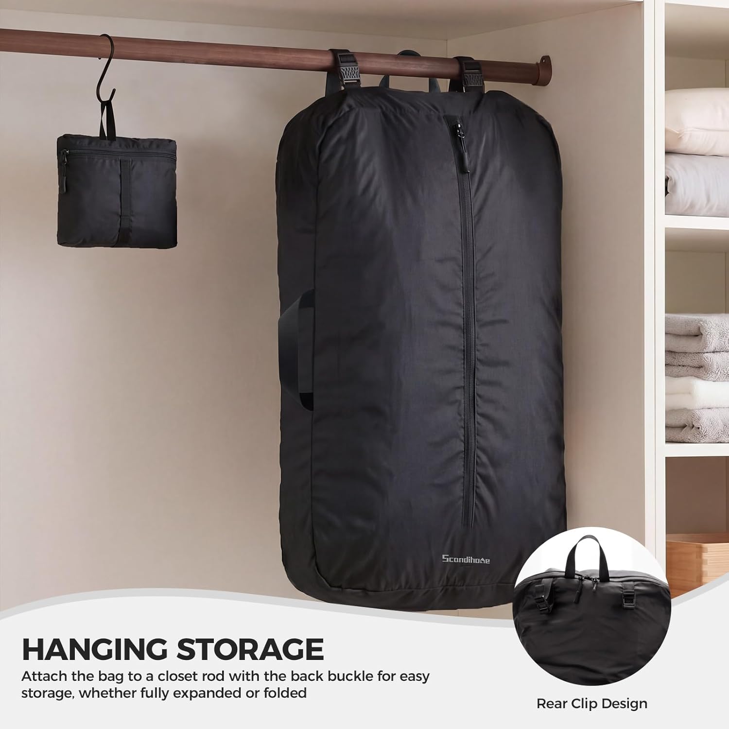 Travel Laundry Bag, Foldable Dirty Clothes Bag with Dual Zipper Opening, 40L Reusable Waterproof Laundry Bag, Large Capacity Travel Bag for Wet or Dirty Clothes for Travel, Camping & Storage (Black)