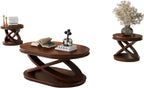 Retro Coffee Table Sets 3 s, Wood Living Room Table Set Include 44" Oval Coffee Table, Round End Table Set of 2, Walnut