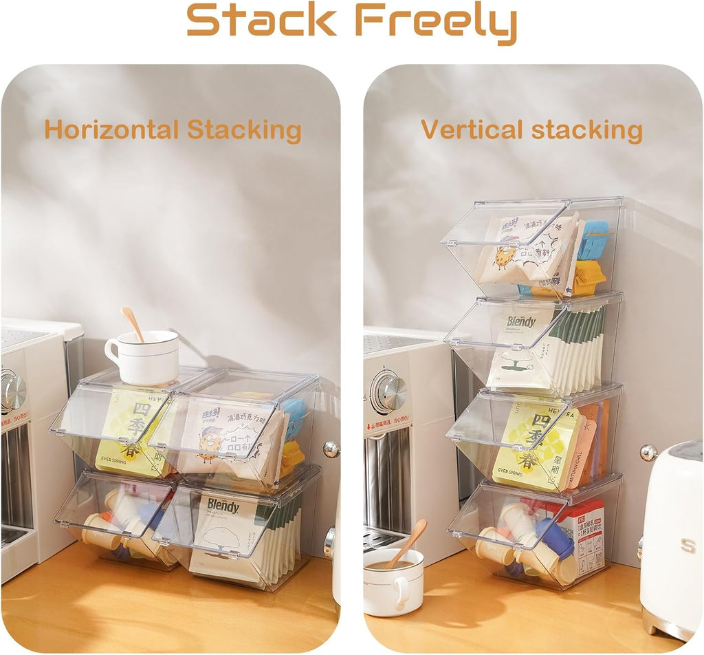 Tea Bag Organizer Coffee Pod Holder K Cup Holder, 4 Pack | Stackable Acrylic Desk Organizer Box with Lid