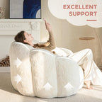 MAXYOYO Bean Bag Chair for Adults, Floral Shaped Bean Bag Sofa, Ultra Soft Faux Fur Floor Sofa, Large Reading Chair for Living Room Bedroom, Beige, Single