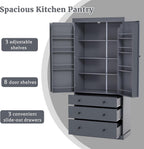 Ball & Cast 77" Freestanding Kitchen Pantry with 3 Drawers and Adjustable Shelves,Tall Cupboard Storage Cabinet with 8 Door Shelves, for Kitchen,Dining Room,Living Room,Apartment,Gray
