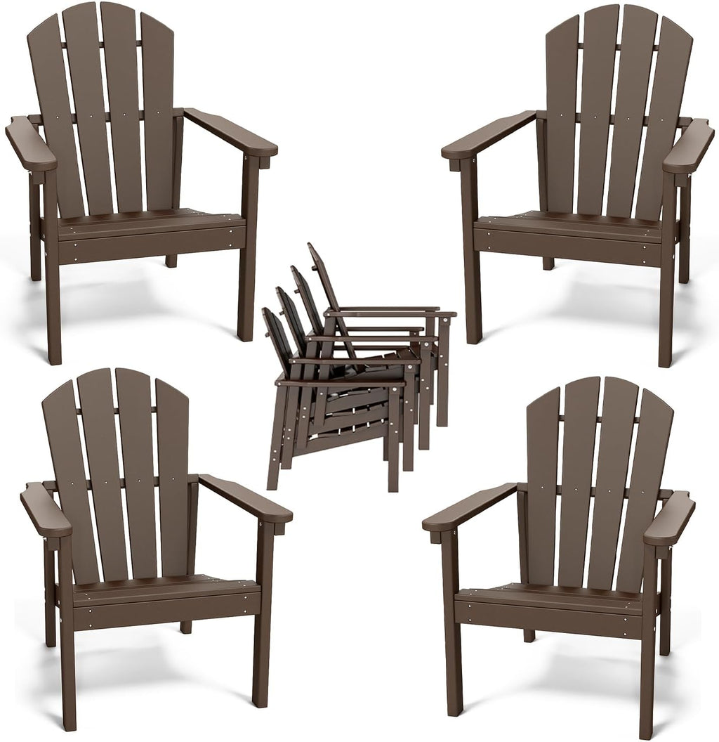 Adirondack Chair Set of 4, All Weather HDPE Fire Pit Chairs, Oversized Plastic Adirondack Chair for Outdoor, Balcony, Deck, Backyard, Patio, Garden, Poolside, Lawn Coffee