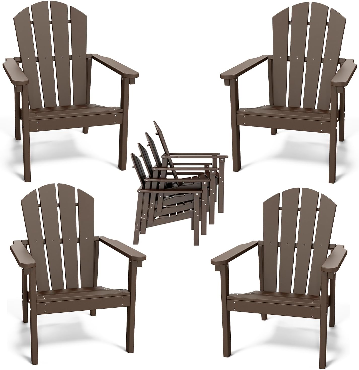 Adirondack Chair Set of 4, All Weather HDPE Fire Pit Chairs, Oversized Plastic Adirondack Chair for Outdoor, Balcony, Deck, Backyard, Patio, Garden, Poolside, Lawn Coffee