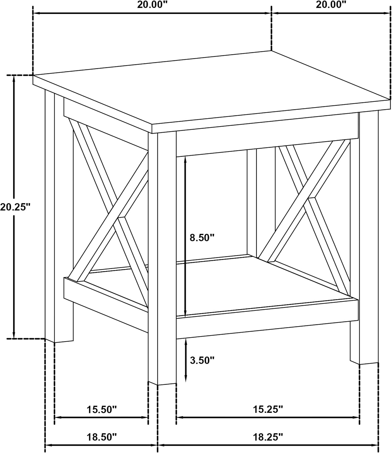 Coaster Home Furnishings - Skyview - Wood - Square End Table with Open Shelf, X-Frame Base and Coastal Style - Living Room - 20-Inch - White - 722087