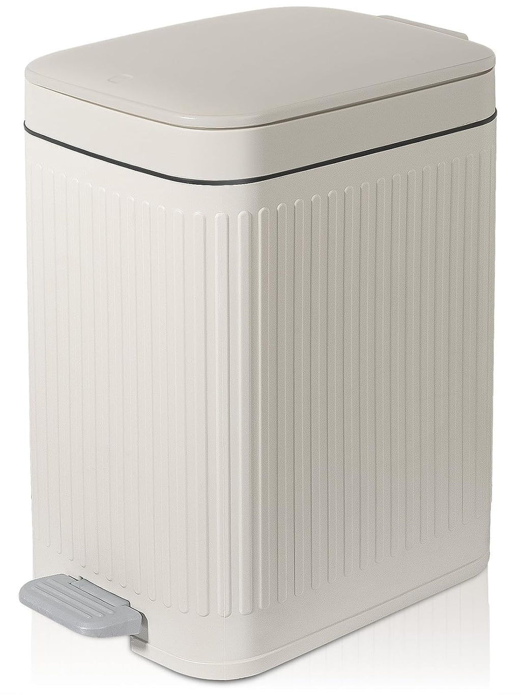 rejomiik Small Bathroom Trash Can with Lid Slim Soft Close Garbage Can Step Wastebasket Container Trash Bin for Office Bedroom Kitchen Living Room (1.9 Gallon Cream)