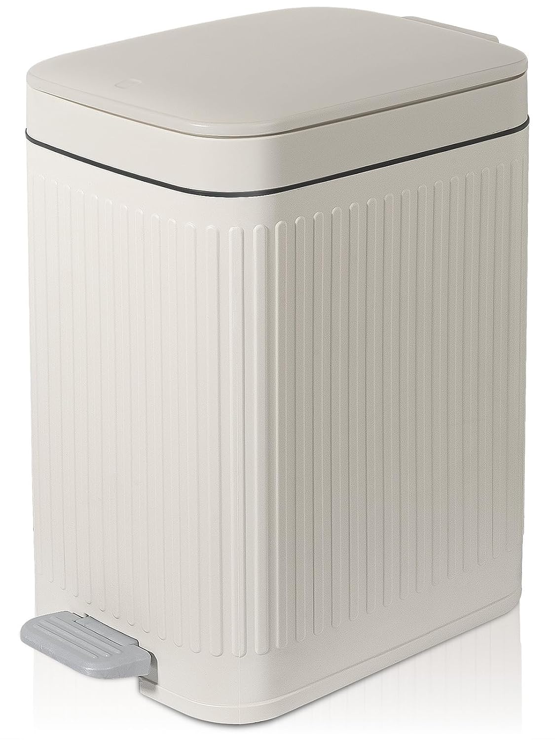 rejomiik Small Bathroom Trash Can with Lid Slim Soft Close Garbage Can Step Wastebasket Container Trash Bin for Office Bedroom Kitchen Living Room (1.9 Gallon Cream)