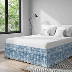 Blue Coastal Starfish Bed Skirt Queen Size 16 Inch Drop, Adjustable Elastic Bedskirt Dust Ruffle for Queen Bed, Nautical Summer Beach Ocean Wrap Around Bed Skirts Luxurious Pleated Bed Frame Cover