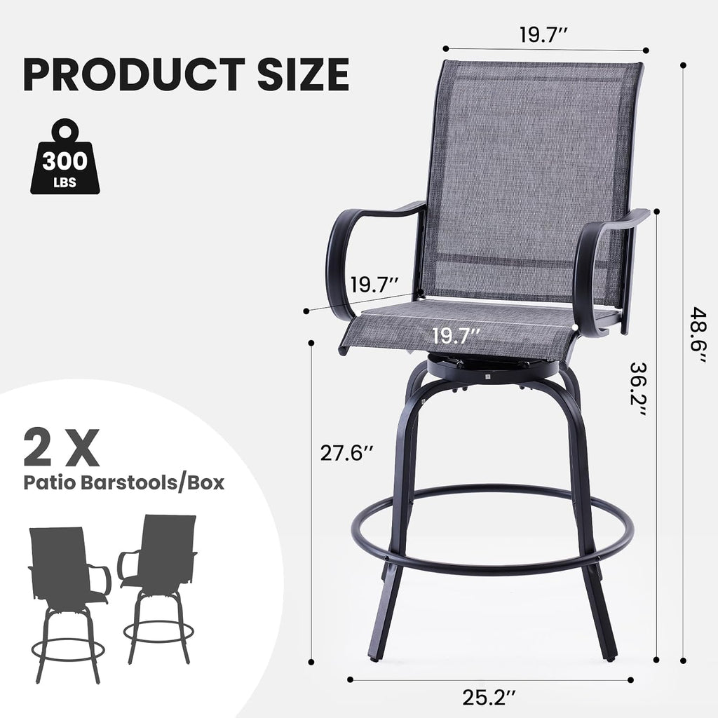 Soohow Outdoor Bar Stools Set of 4, Swivel Patio Barstools with Textilene Fabric, Height Top Patio Chair 360° Swivel, All Weather Use, Ergonomic Comfort Bar Height Tall Outdoor Stools for Balcony