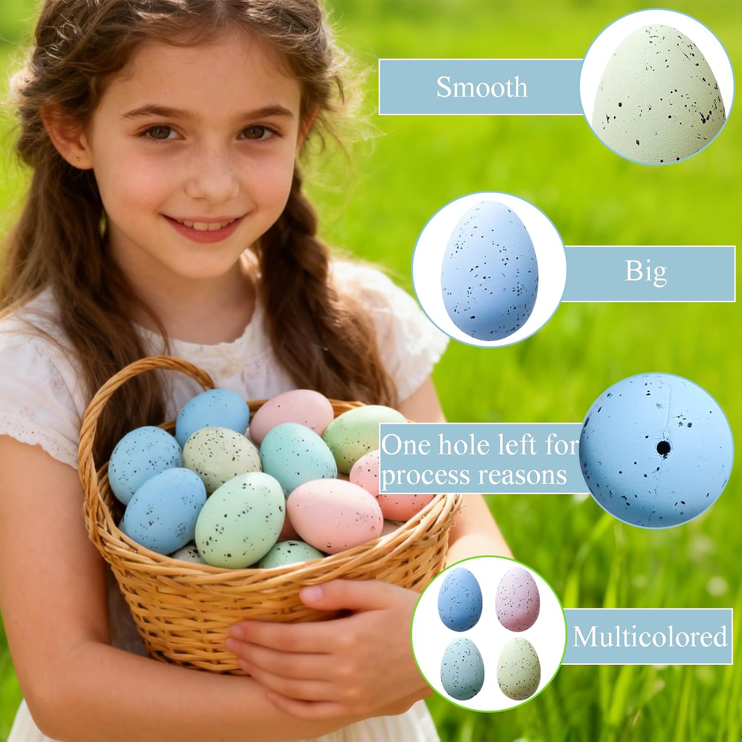 24Pcs Easter Speckled Eggs - Assorted Sizes Faux Pastel Chicken Eggs for Vase & Bowl Filler, DIY Easter Spring Home Party Favors and Wedding Table Decorations