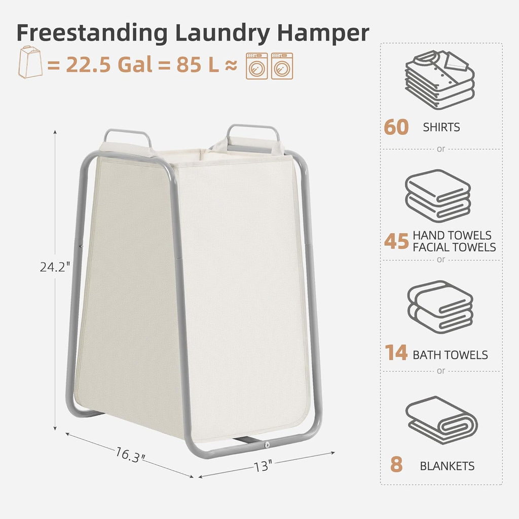 STORAGE MANIAC Metal Rack Laundry Hamper, 85L Large Laundry Basket with Convenient Handle, Freestanding Dirty Clothes Hamper for for Dorm, College, Small Space, Closet, Bedroom, Beige