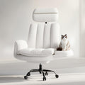 HOMRELEXA Criss Cross Office Chair with Armrests & Wheels, Comfy Velvet Vanity Chair, Ergonomic Executive Gaming Computer Chairs with Foot Rest, Wide Seat Reclining Desk Chair, White
