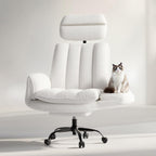 HOMRELEXA Criss Cross Office Chair with Armrests & Wheels, Comfy Velvet Vanity Chair, Ergonomic Executive Gaming Computer Chairs with Foot Rest, Wide Seat Reclining Desk Chair, White