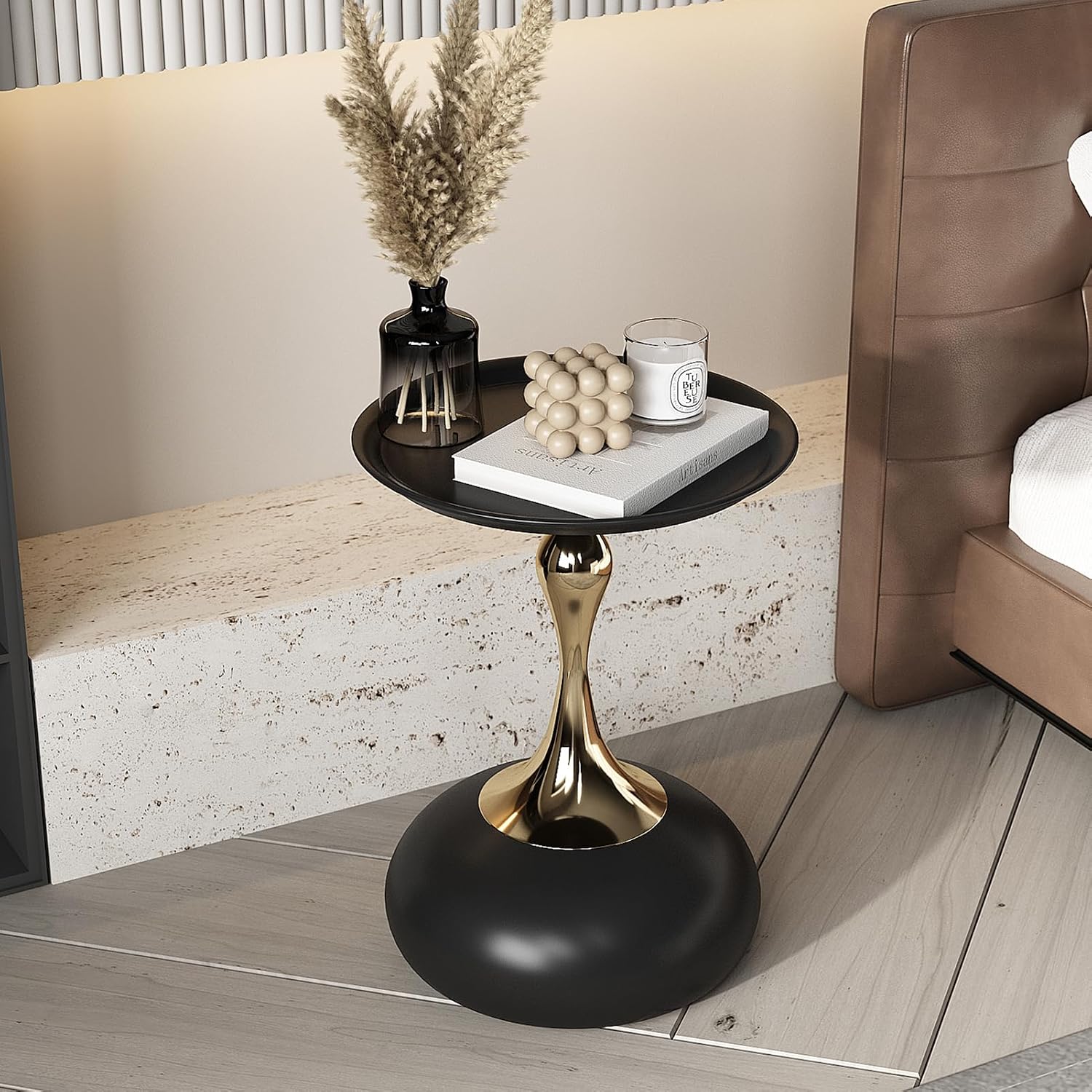 Modern Side Table with Weighted Base, Scratch-Resistant & Nano-Coated Finish - Versatile Accent Table for Living Room, Bedroom, Balcony (Cream)