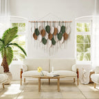 KHOYIME Large Macrame Wall Hanging Boho Woven Tapestry, Chic Home Decor Modern Bohemian Handmade Leaf Feather Wall Art Decorations for Apartment Dorm Living Room Bedroom Nursery Backdrop 39"W X 29.5"L