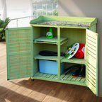 Outdoor Garden Patio Wooden Storage Cabinet with Adjustable Shelf & Metal Top Green Color Potting Bench Storage Cabinet for Garden Tools,One Color-Brown