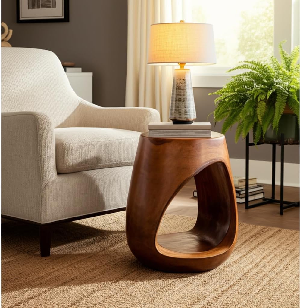 Rustic End Table, Side Table, or Small Night Stand - Solid Natural Wood Bedside Table with Open Cut-Out Design - Perfect for Modern Small Spaces, Bedroom, or Living Room Decor - 18" Bronze