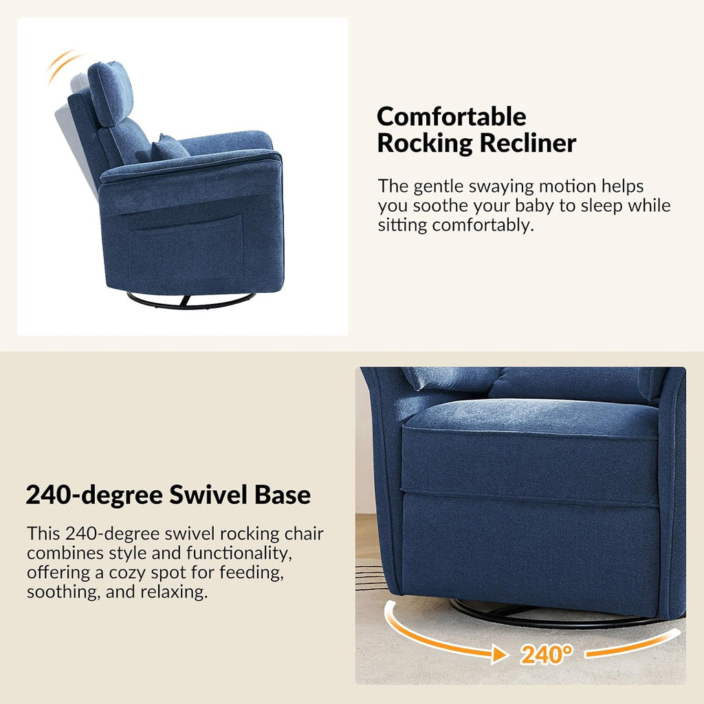 Modern Power Swivel Rocker Recliner Chair with USB Port and Storage Bags, Nursery Glider Recliner with Adjustable Headrest and Armrests, , GREENGARD, FSC, CertiPUR-US® Certified, White