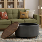 29.5-Inch Round Coffee Table Ottoman with Storage, Multi-Functional Storage Ottoman and Stylish Coffee Table, Flip-Top Tray and Hidden Stow, Suitable for Living Room, Bedroom (Grey)