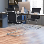 POWERSTONE Office Reception Guest Chair Set of 2 - Office Conference Desk Chair with No Wheels, Ergonomic Mid Back PU Leather Metal Base with Arms for Home Conference Meeting Waiting Room Lobby