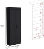 Modern Kitchen Pantry, Black Storage Cabinet with 2 Doors and Multiple Shelves, Engineered Wood, for Dining Room, Easy to Clean