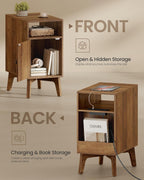 VASAGLE MAEZO Collection - End Table with Charging Station, Narrow Side Table, Nightstand with Tapered Legs, Curved Transitions, for Small Spaces, Living Room, Bedroom, Honey Brown ULET329K101S