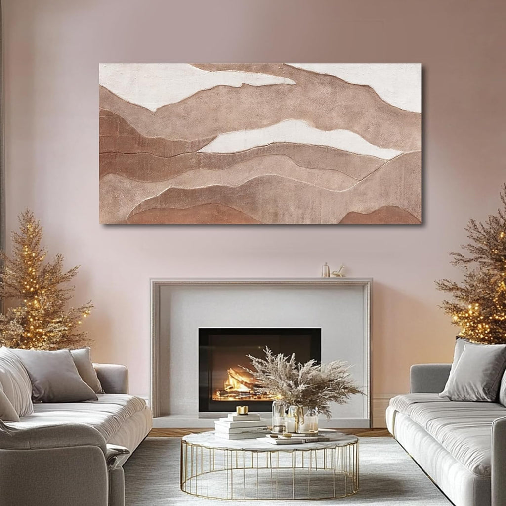 YLLTIEM Minimalist Abstract Canvas Wall Art 29x58 Inch, Brown Earth Tone Wall Art, Large Hand Painted Textured Painting, Wall Decor for Living Room Bedroom Office