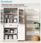72" Tall Farmhouse Kitchen Pantry Cabinet with 8 Door Shelves, Curved Storage Cabinet with 3 Adjustable Shelves & Hidden Drawer, Versatile Cupboard for Kitchen, Dining & Bathroom (White)