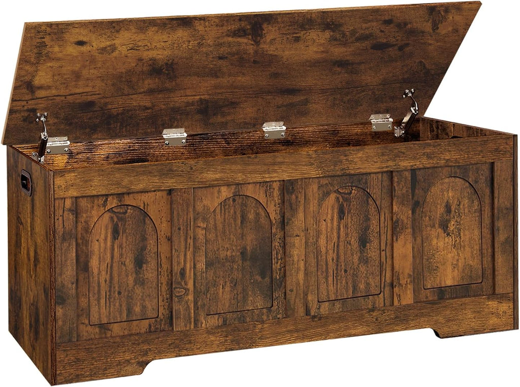 DINZI LVJ Storage Chest, 47.2”Wooden Storage Box with 2 Safety Hinges, Entryway Shoe Bench with Flip-Top, Large Trunk for Living Room, Bedroom, Easy Assembly, Rustic Brown
