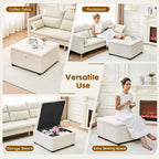 4-in-1 Storage Ottoman 30 Inch Large Hidden Storage Ottoman Foot Stool Square Ottoman Coffee Table with Soft-Close Hinge for Living Room (Ivory)