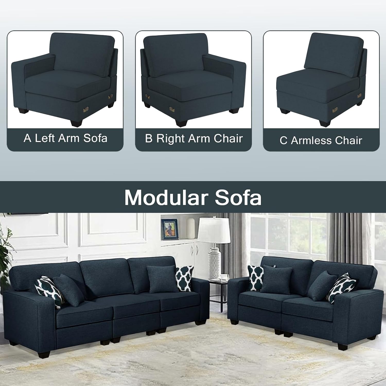 Legend Vansen Modular Sectional Sofa L Shaped Couch with Ottoman Modern Reversible Corner Sectional Couch for Living Room