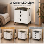 Smart Nightstand with Wireless Charging, with Fingerprint Lock Drawer, Night Stand with Charging Station,2 USB, LED Lights Bluetooth Speaker Side Table for Bedroom/Living Room (White)