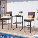 Sundale Outdoor Wicker Bar Table, 36 Inch Counter Height Patio High Top Dining Table, Rattan Bistro Pub Table with Storage Shelf for Deck Poolside Balcony Garden, Variegated Brown