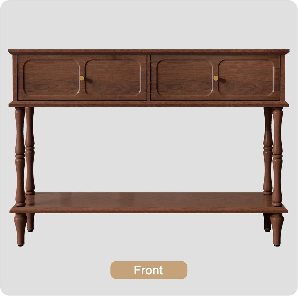 ARTPOWER Console Table with Drawers for Entryway, Mid-Century Entryway Table with Storage, Brown Narrow Entryway Table with Open Shelf Behind Sofa for Living Room, Foyer, Hallway